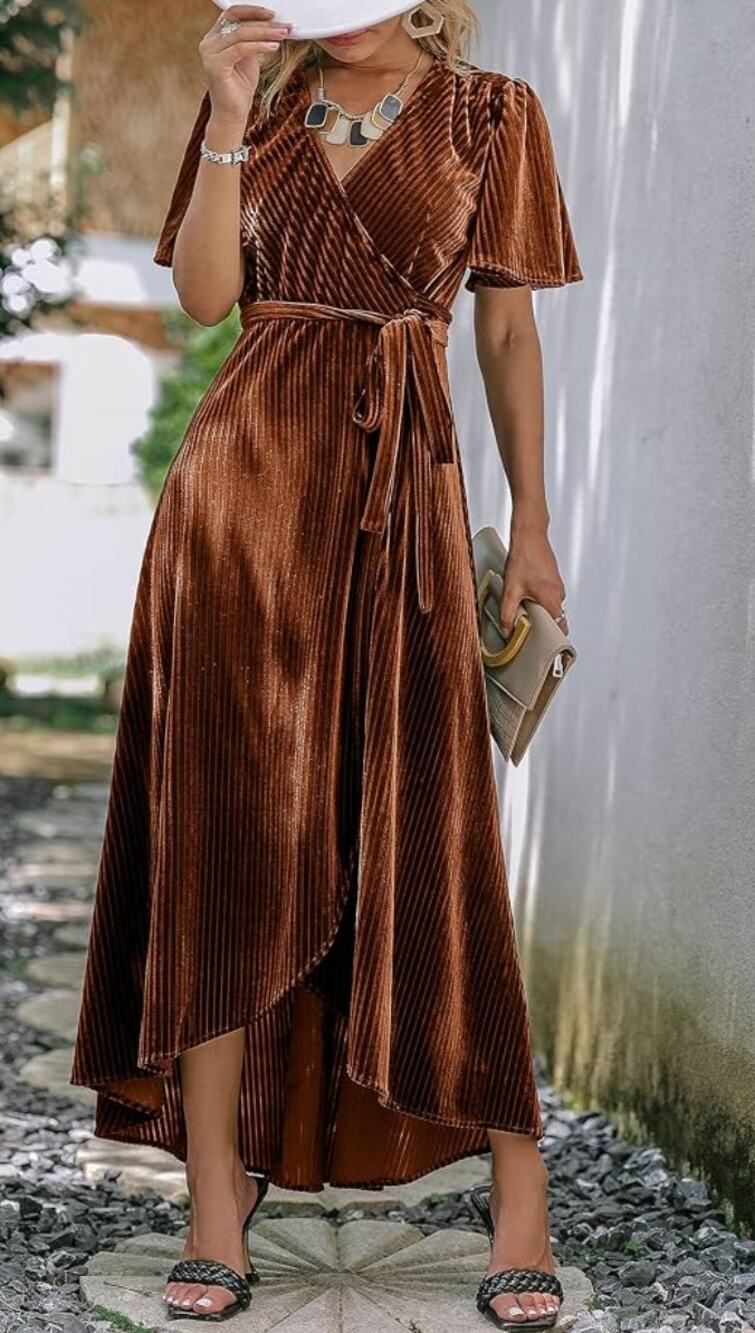 NWT Boutique Brown Velour Ribbed Wrap Maxi Dress Small